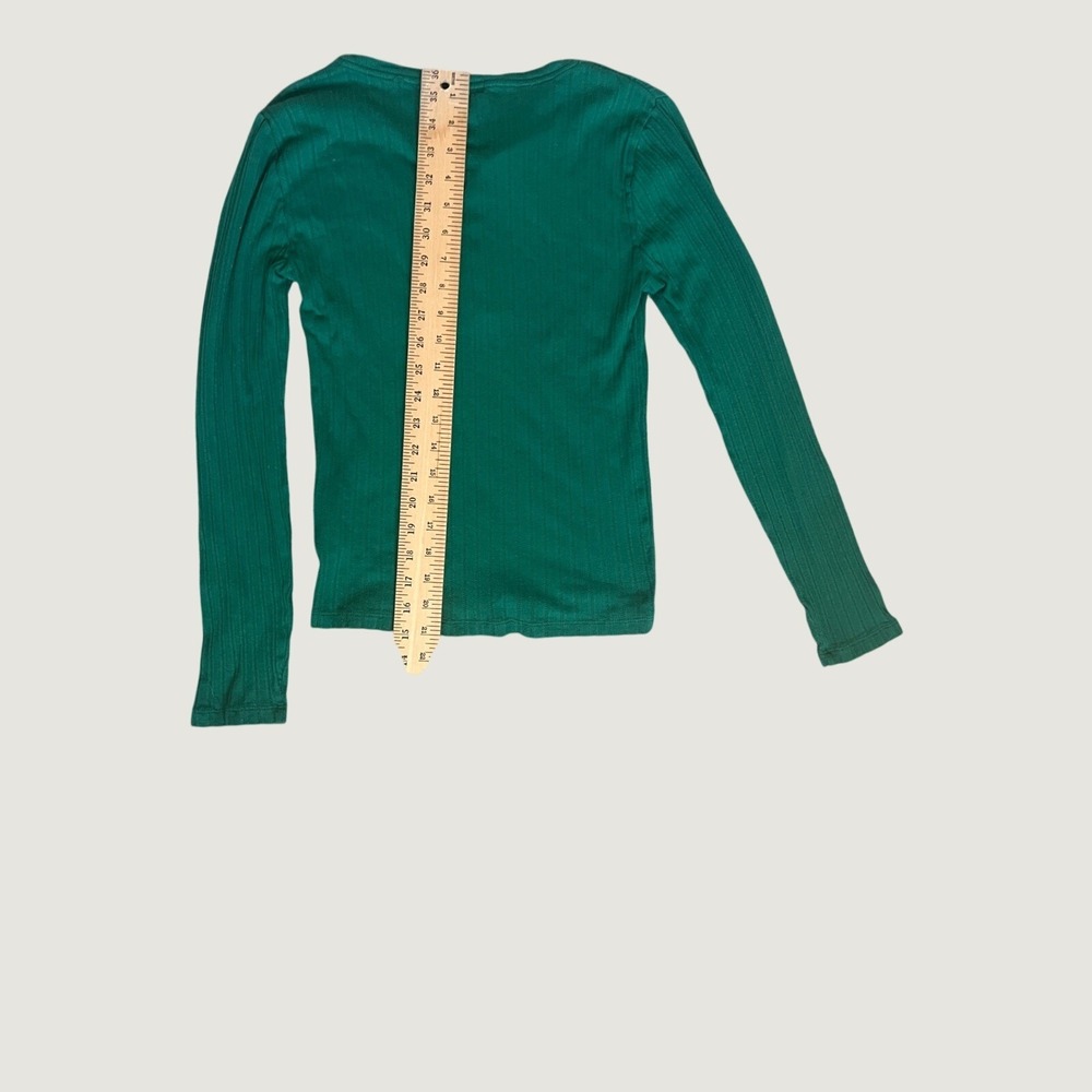 J.Crew Womens Medium Green Ribbed Long Sleeve Henley Top Button Front - Picture 3 of 5